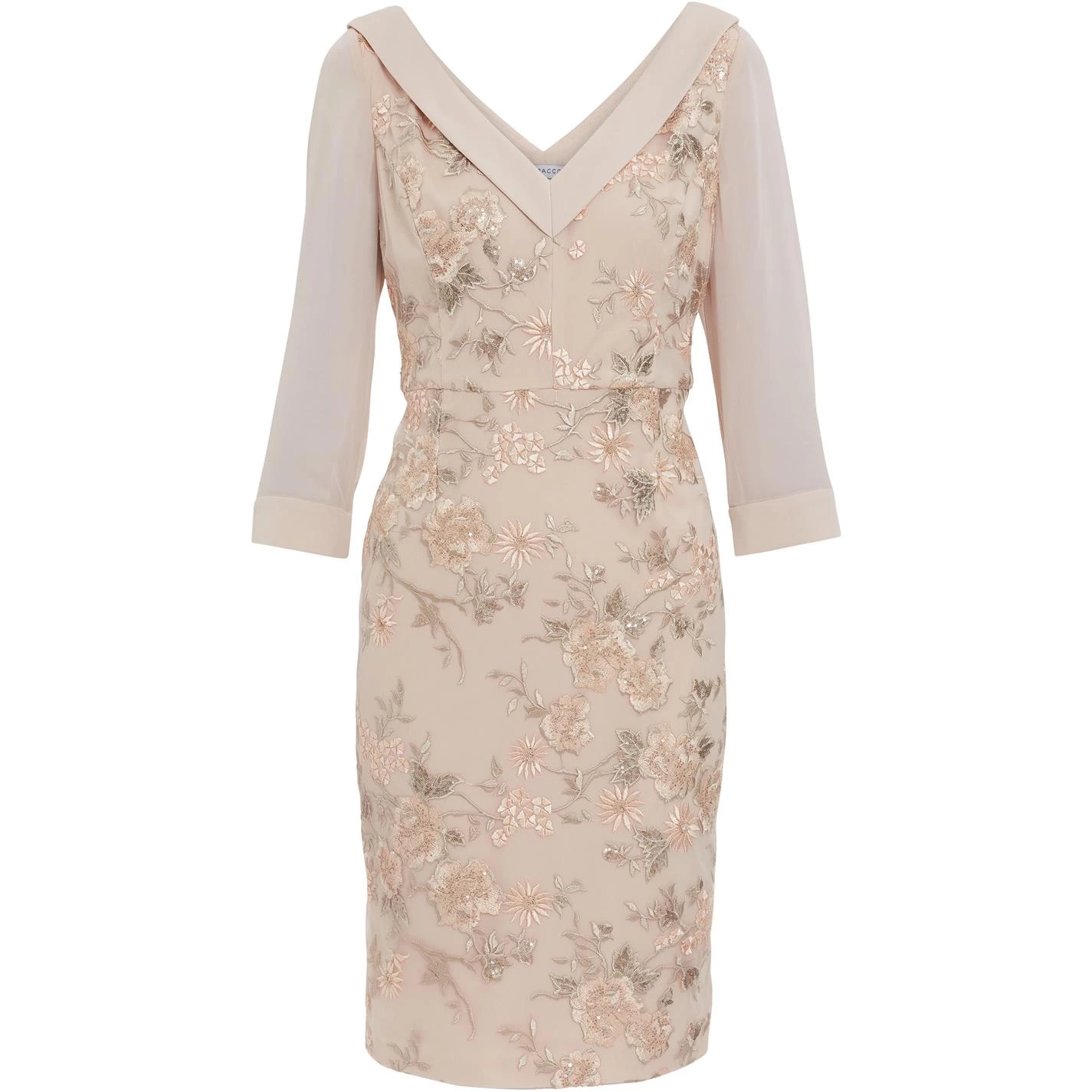 Gina Bacconi Kaye Embroidery Dress And Chiffon Sleeve 1 Gina Bacconi Kaye Embroidery Dress And Chiffon Sleeve