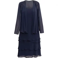 Gina Bacconi Camira Lace Shoulder Bead Tier Jacket Dress