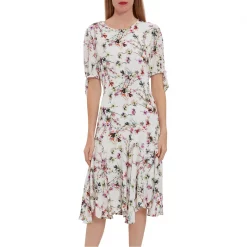 Gina Bacconi Dita Floral Dress With Tie Sleeves
