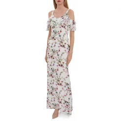Gina Bacconi Hunter Floral Maxi Dress With Frills
