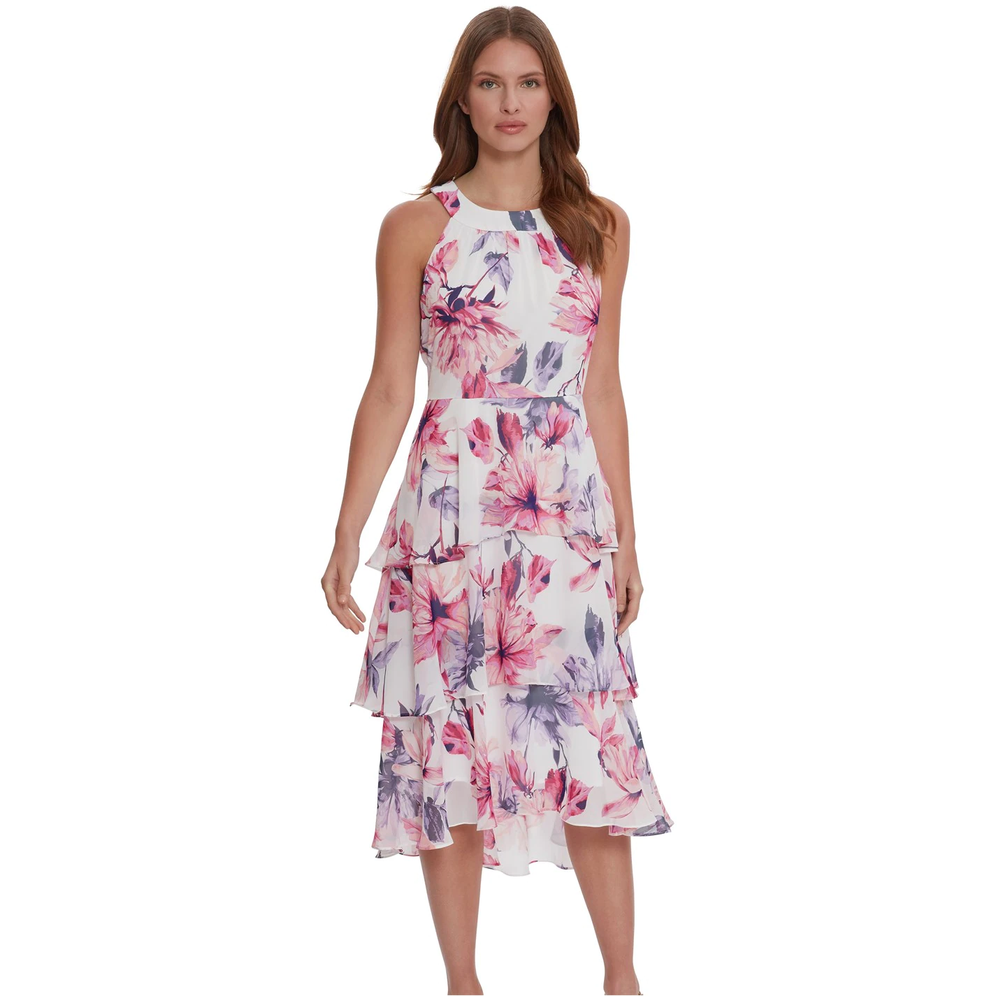 Gina Bacconi Myava Tiered Floral Chiffon Dress 1 Gina Bacconi Myava Tiered Floral Chiffon Dress