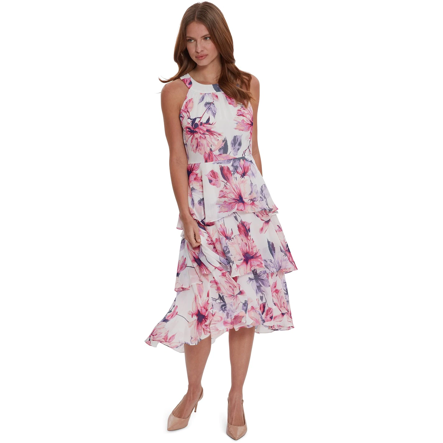 Gina Bacconi Myava Tiered Floral Chiffon Dress 3 Gina Bacconi Myava Tiered Floral Chiffon Dress - Image 3