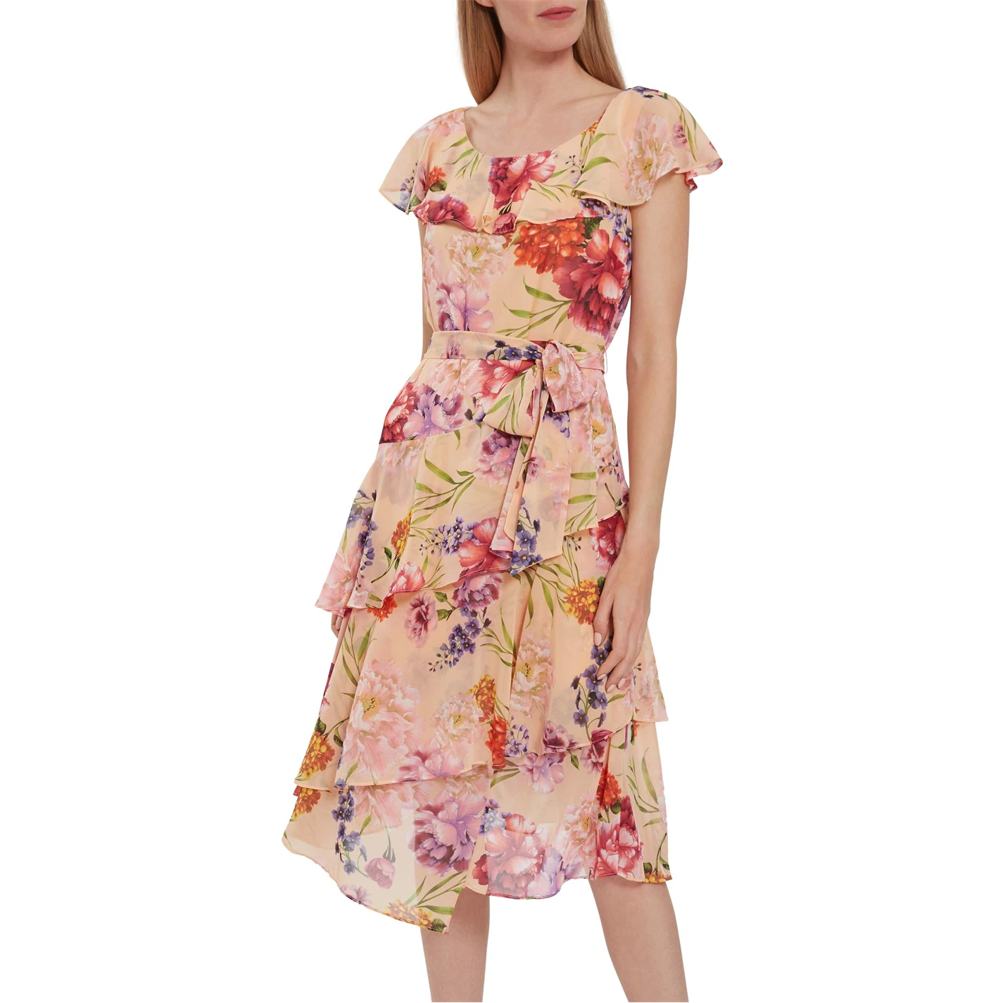 Gina Bacconi Joy Chiffon Floral Frill Dress 1 Gina Bacconi Joy Chiffon Floral Frill Dress