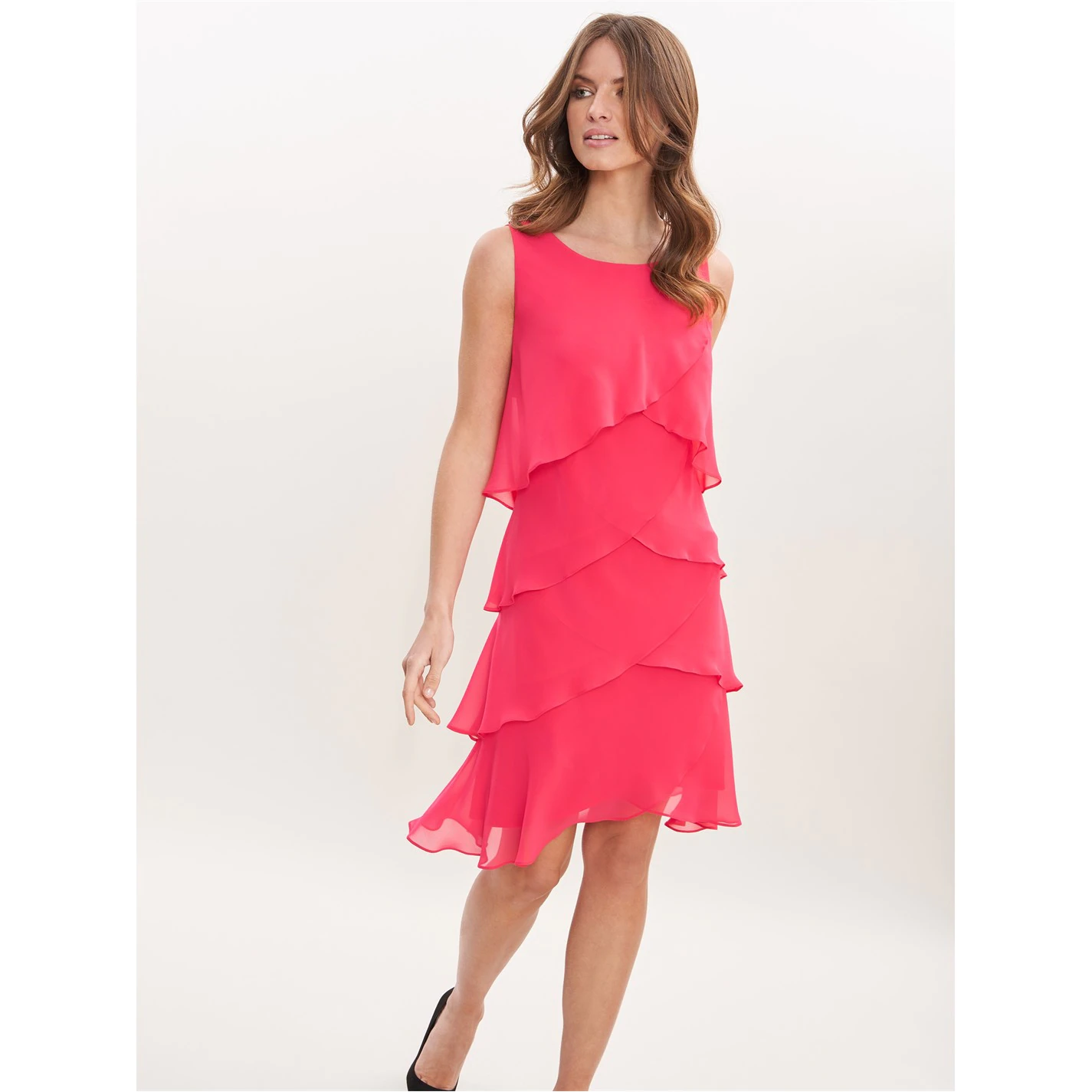 Gina Bacconi Vesta Jewel-Shoulder Tiered Cocktail Dress 1 Gina Bacconi Vesta Jewel-Shoulder Tiered Cocktail Dress