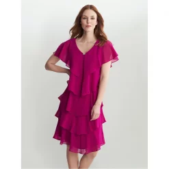 Gina Bacconi Lona Georgette Tiers Short Capelet Dress