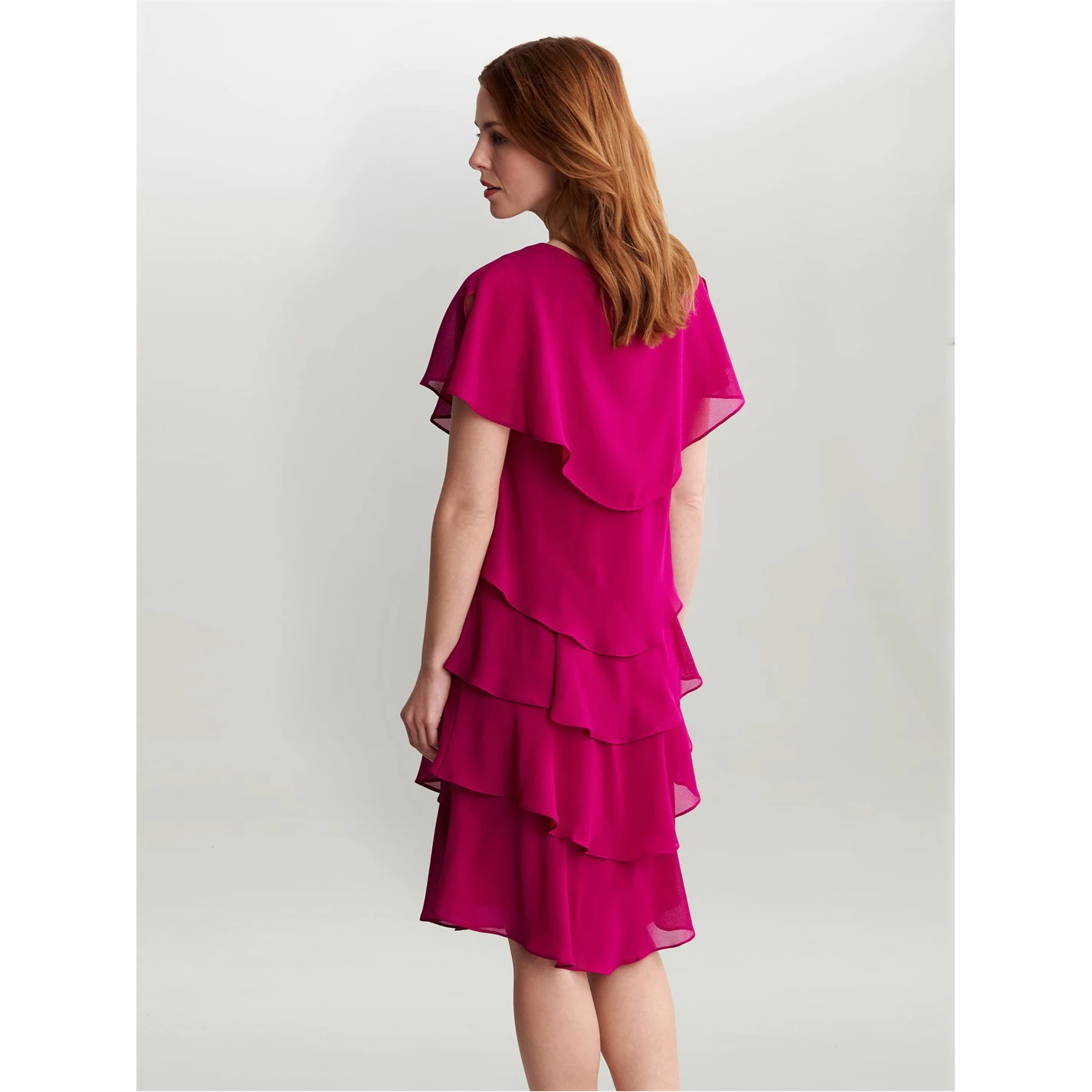 Gina Bacconi Lona Georgette Tiers Short Capelet Dress 2 Gina Bacconi Lona Georgette Tiers Short Capelet Dress - Image 2