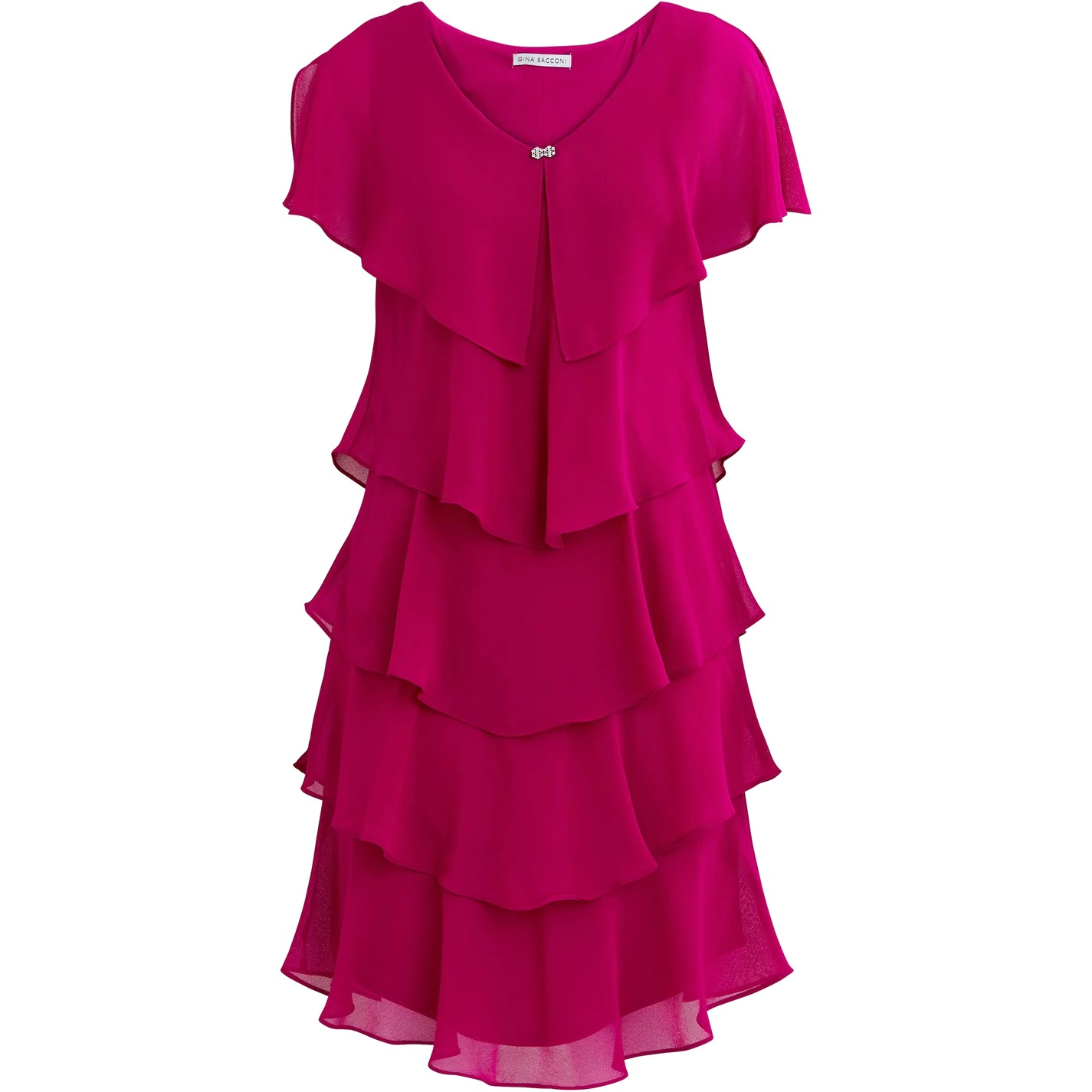 Gina Bacconi Lona Georgette Tiers Short Capelet Dress 4 Gina Bacconi Lona Georgette Tiers Short Capelet Dress - Image 4