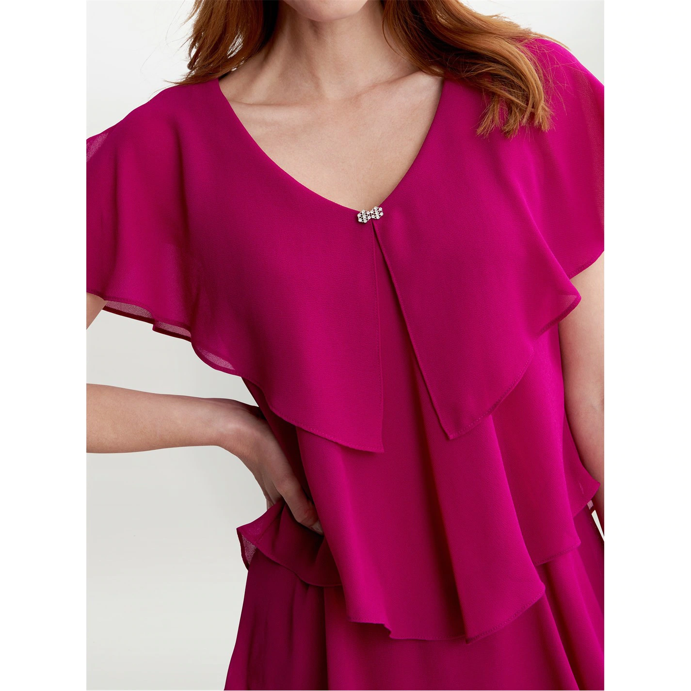 Gina Bacconi Lona Georgette Tiers Short Capelet Dress 5 Gina Bacconi Lona Georgette Tiers Short Capelet Dress - Image 5