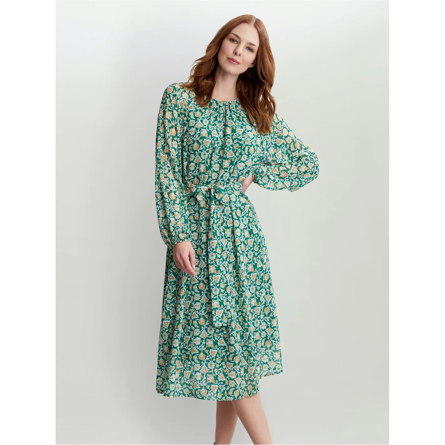 Gina Bacconi NATIA UNWAISTED LONG SLEEVE DRESS WITH BELT 1 Gina Bacconi NATIA UNWAISTED LONG SLEEVE DRESS WITH BELT