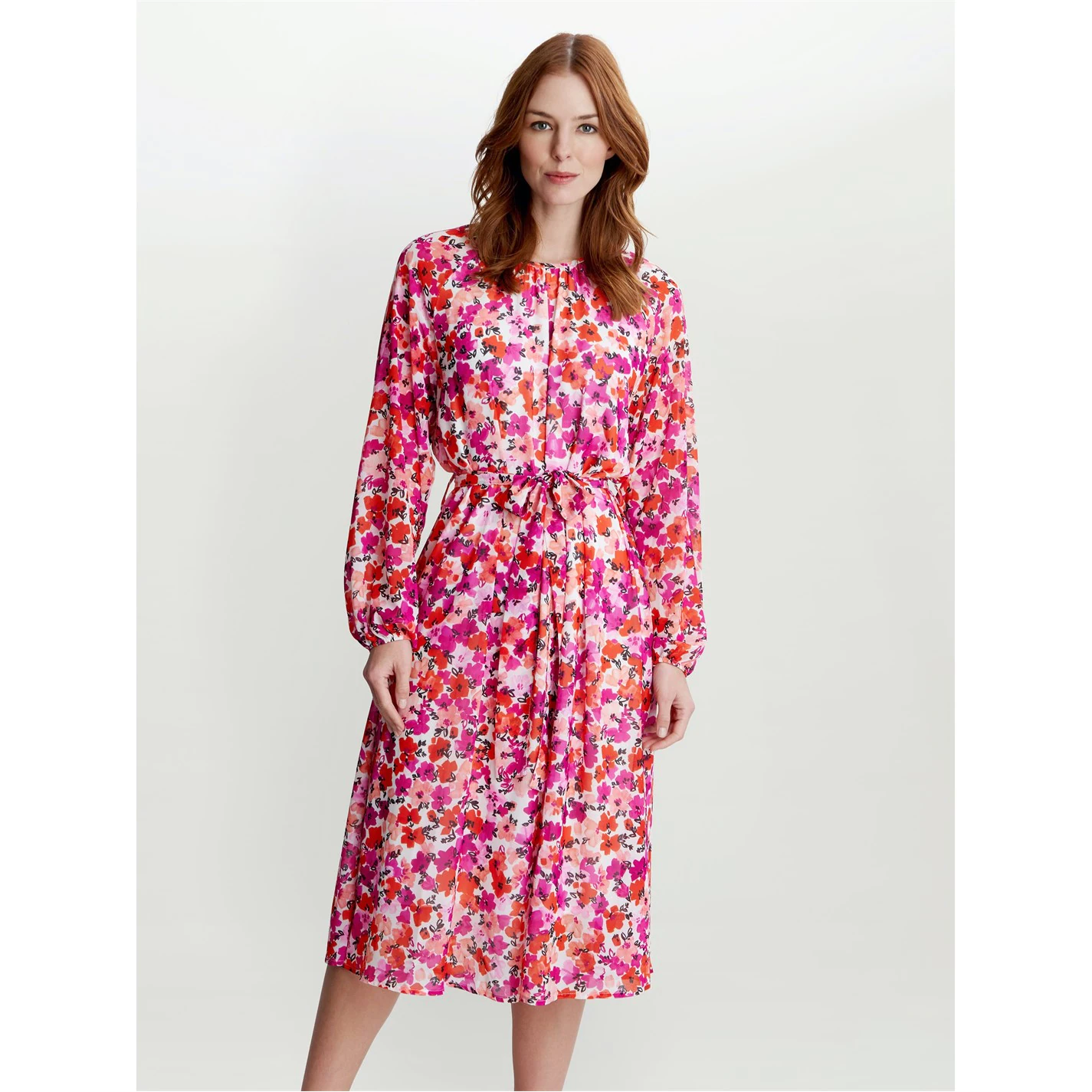 Gina Bacconi PRATHIA UNWAISTED LONG SLEEVE DRESS WITH BELT 1 Gina Bacconi PRATHIA UNWAISTED LONG SLEEVE DRESS WITH BELT