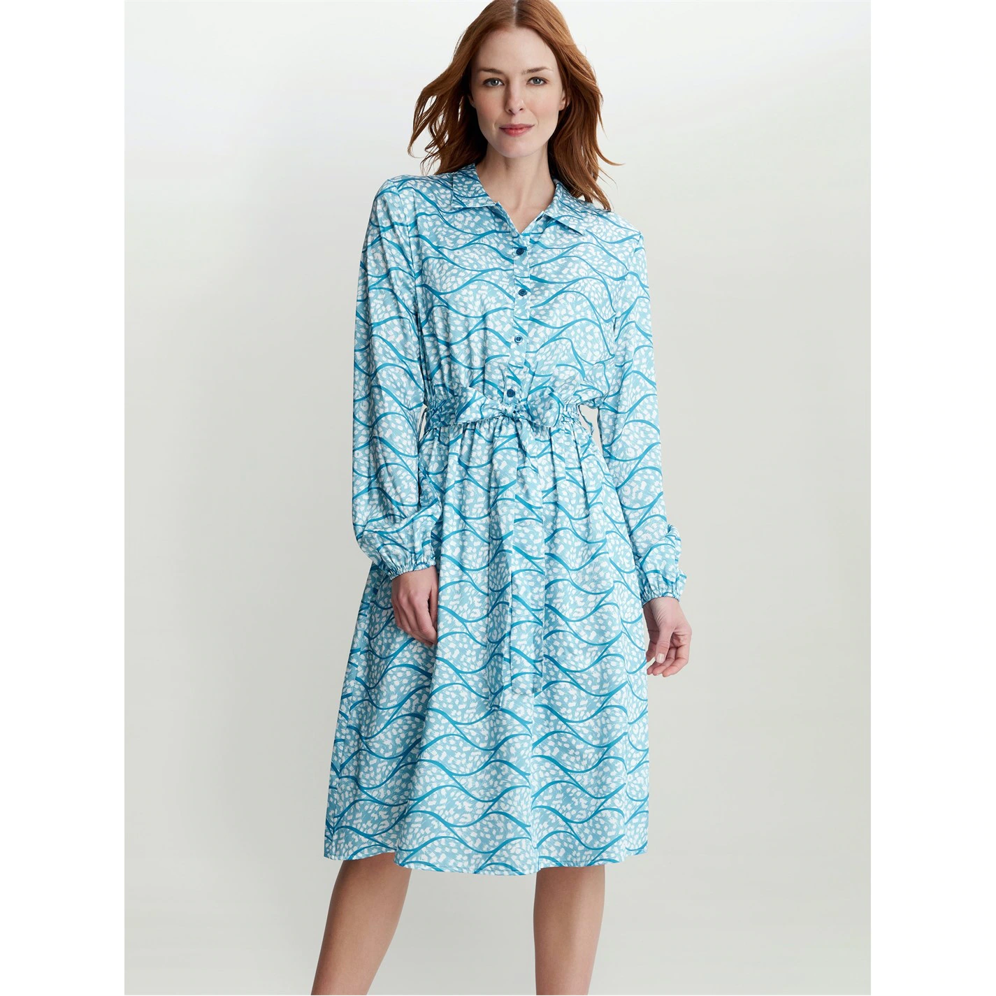 Gina Bacconi ROTEM LONG SLEEVE SHIRT DRESS TWILL GEORGETTE 1 Gina Bacconi ROTEM LONG SLEEVE SHIRT DRESS TWILL GEORGETTE