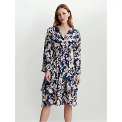 Gina Bacconi ALARICE V NECK ROUCHED WAIST DRESS