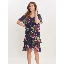 Gina Bacconi Cory Floral Layered Chiffon Dress
