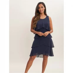 Gina Bacconi Vesta Jewel-Shoulder Tiered Cocktail Dress