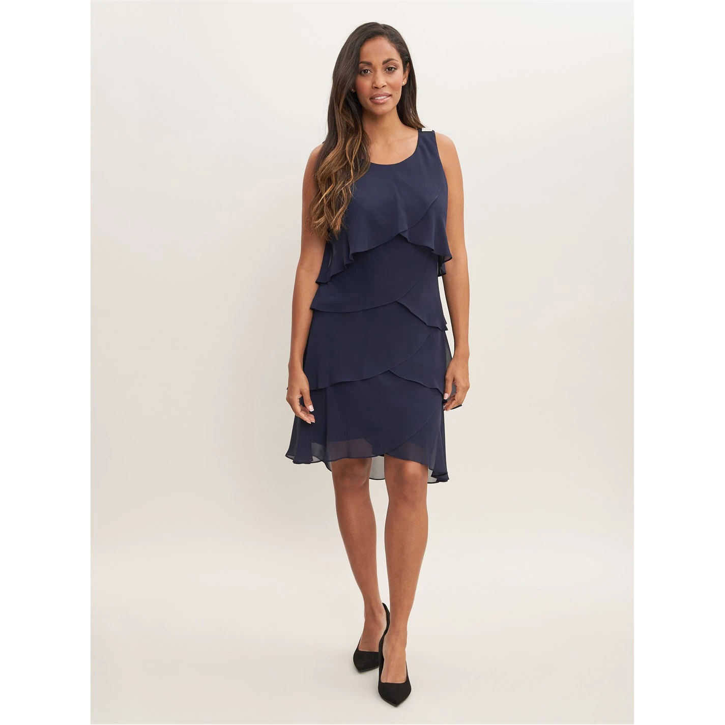 Gina Bacconi Vesta Jewel-Shoulder Tiered Cocktail Dress 3 Gina Bacconi Vesta Jewel-Shoulder Tiered Cocktail Dress - Image 3