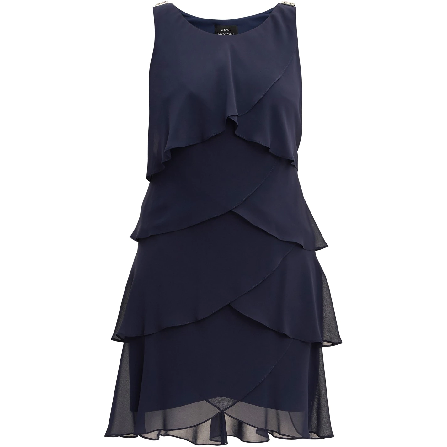 Gina Bacconi Vesta Jewel-Shoulder Tiered Cocktail Dress 4 Gina Bacconi Vesta Jewel-Shoulder Tiered Cocktail Dress - Image 4