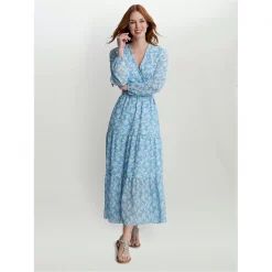 Gina Bacconi Reve Dress With Self Belt & Tiered Skirt