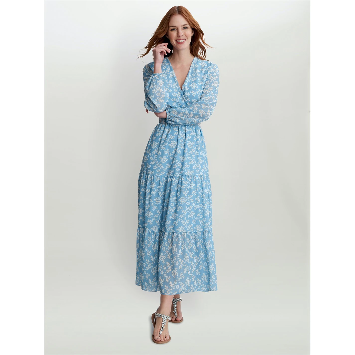 Gina Bacconi Reve Dress With Self Belt & Tiered Skirt 1 Gina Bacconi Reve Dress With Self Belt & Tiered Skirt