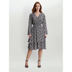 Gina Bacconi Clora V Neck Rouched Waist Dress