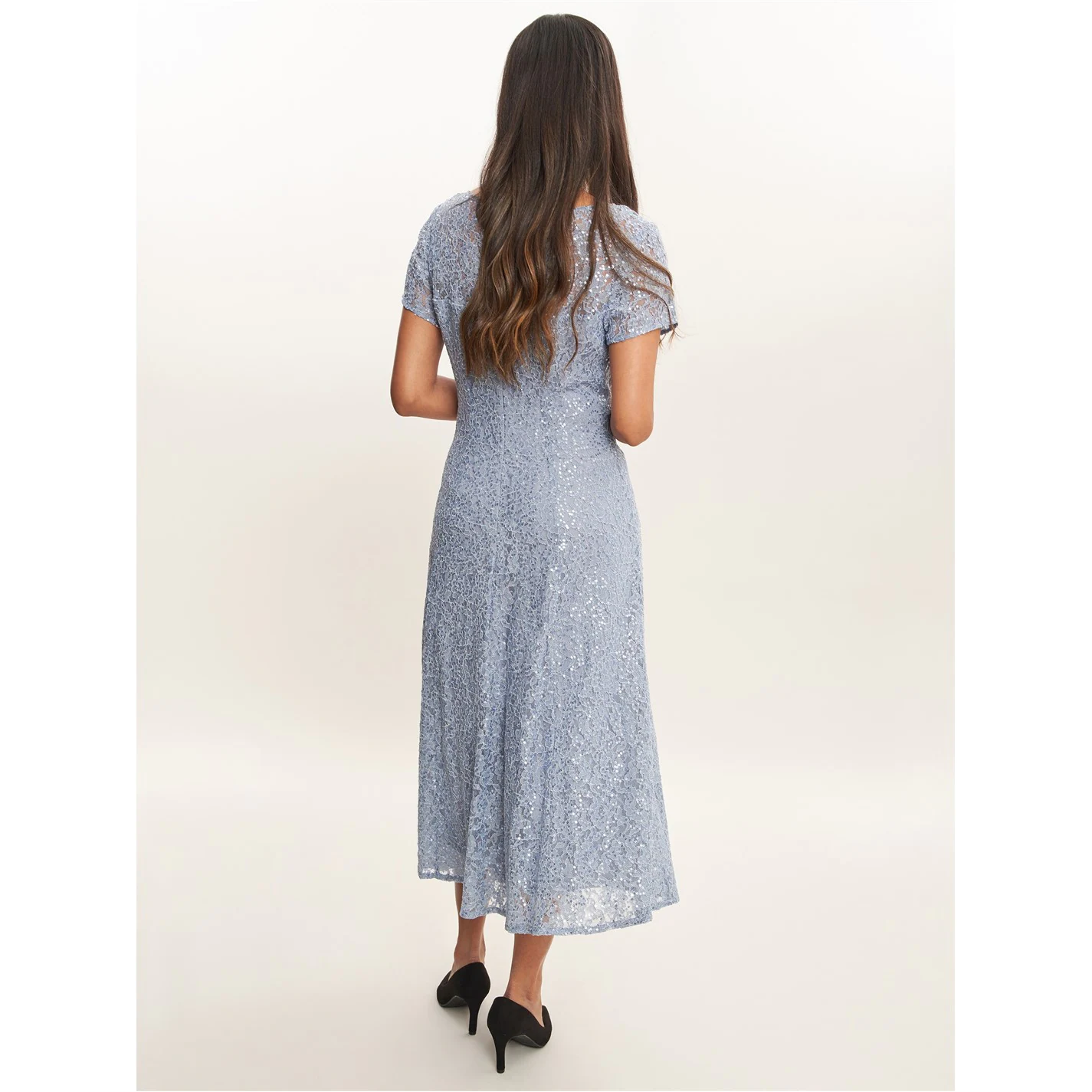 Gina Bacconi Genny Cap Sleeve Midi Sequin Lace Dress 2 Gina Bacconi Genny Cap Sleeve Midi Sequin Lace Dress - Image 2