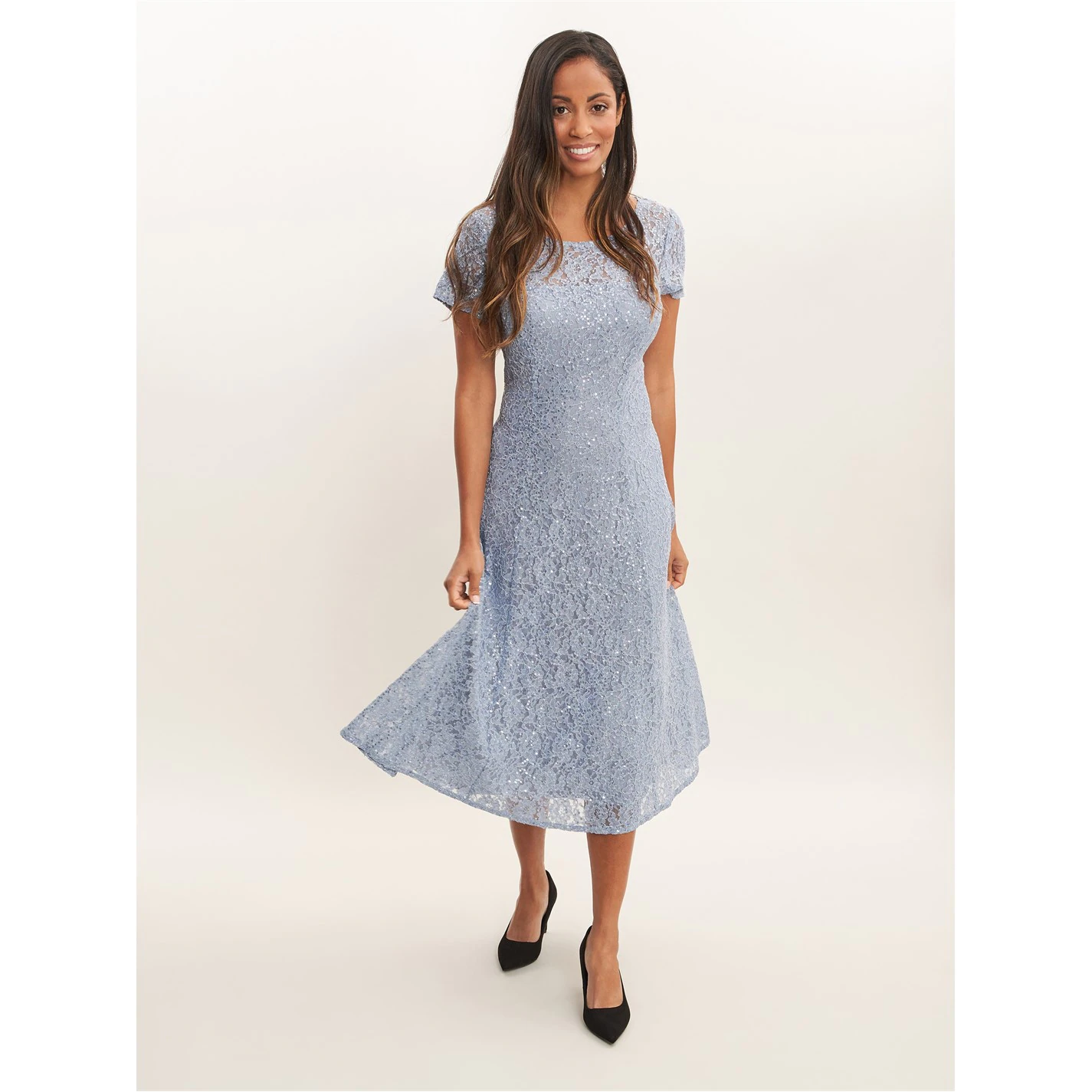 Gina Bacconi Genny Cap Sleeve Midi Sequin Lace Dress 3 Gina Bacconi Genny Cap Sleeve Midi Sequin Lace Dress - Image 3