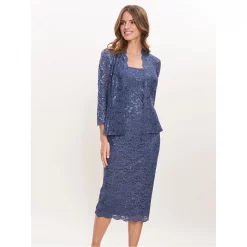 Gina Bacconi Kayla Midi Length Sequin Lace Dress