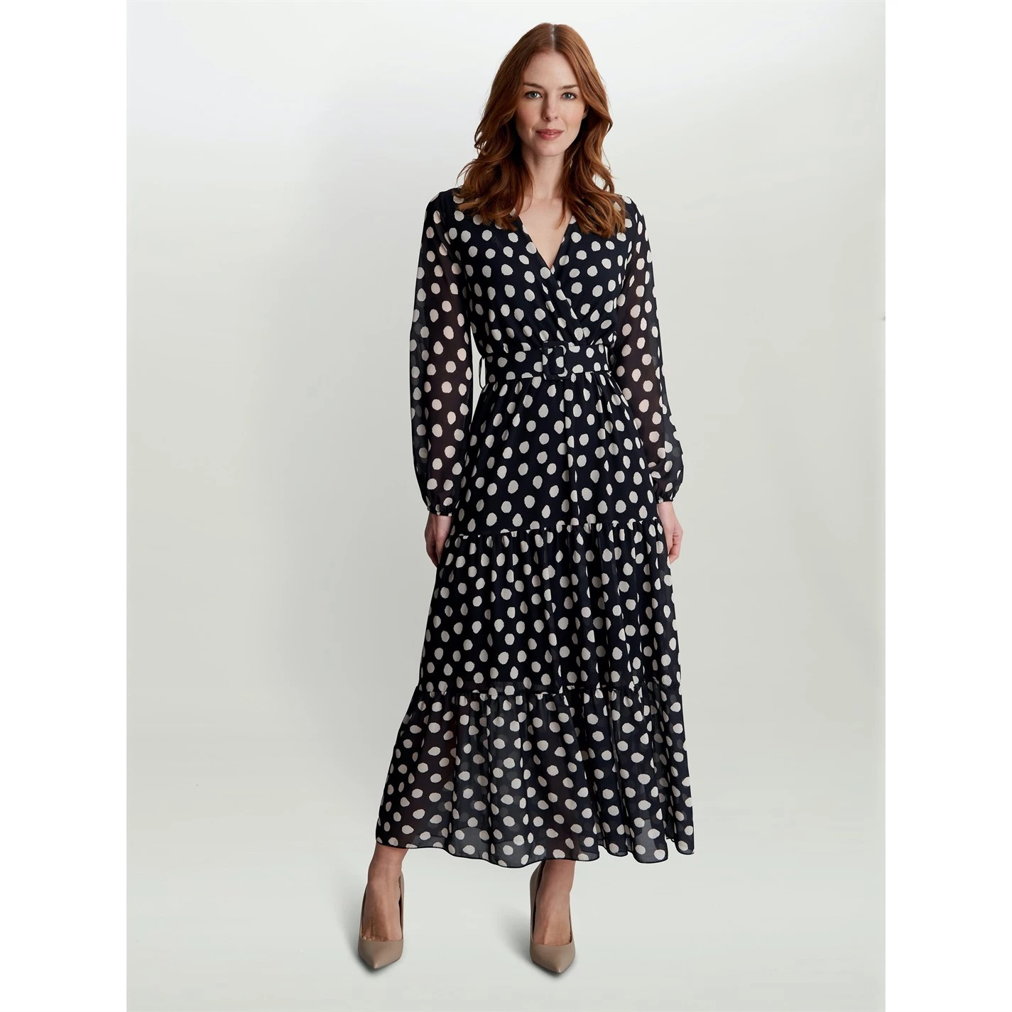 Gina Bacconi Rayla Dress With Belt & Tiered Skirt 1 Gina Bacconi Rayla Dress With Belt & Tiered Skirt