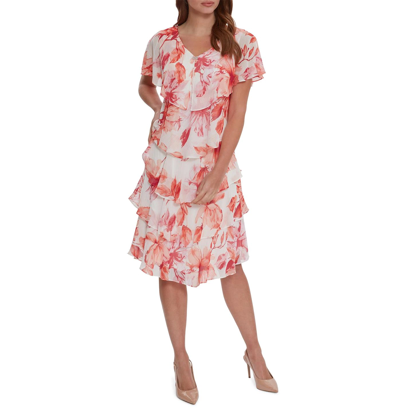Gina Bacconi Elivia Floral Chiffon Tier Dress 5 Gina Bacconi Elivia Floral Chiffon Tier Dress - Image 5